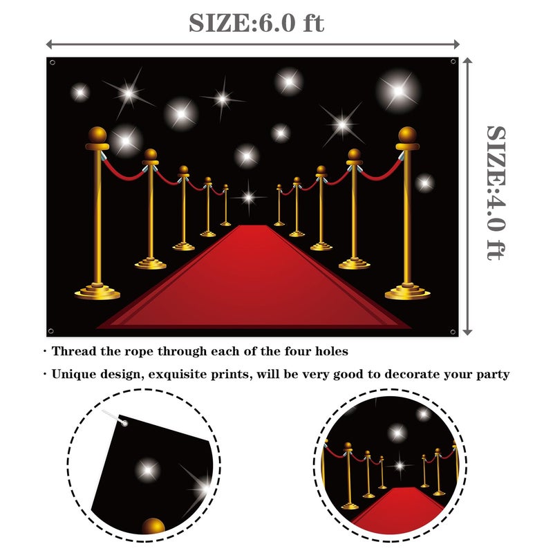 INNORU خلفية تصوير حفلة مهرجان أفلام بتصميم هوليوود - قماش متين لحفلات الزفاف أو التخرج ملصق حفلة السجادة الحمراء للداخل والخارج لتزيين تصوير عيد الميلاد 6 × 4 قدم - Image 2